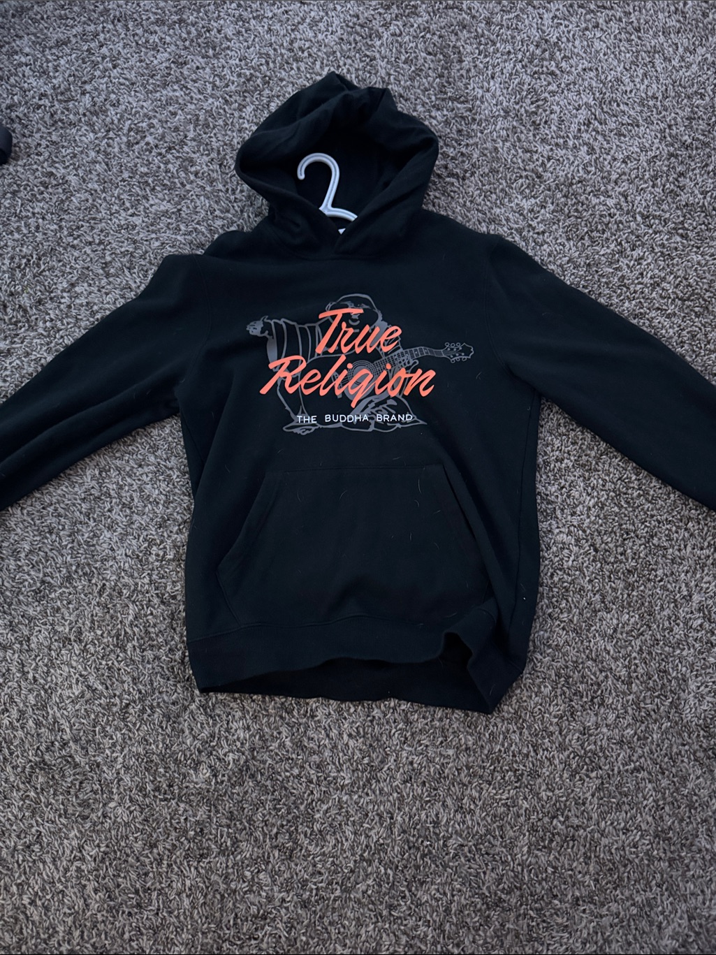 True Religion Black Hoodie With Orange Logo Script